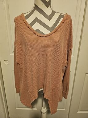 Pink Rose💗 Waffle Knit Top - Dusty Peach